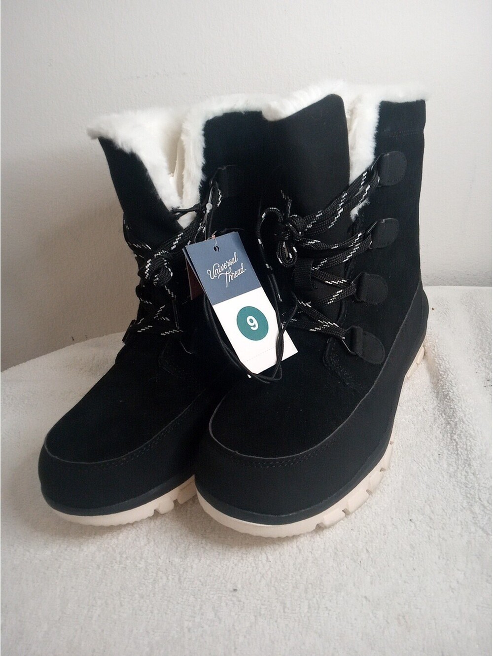 Warm Warmer Winter Boots ,Black With White Trims Size9
